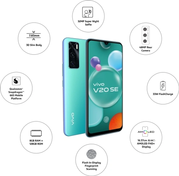 Vivo vivo V20 SE (Aquamarine Green, 128 GB) - Aquamarine Green, 8/128, 7 Days Replacement Policy, No questions asked.
