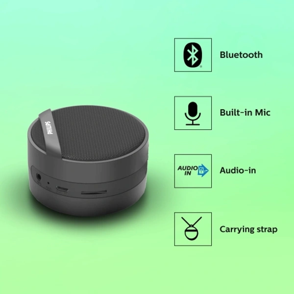 Philips BT40 Portable Bluetooth Speaker - Black, 7 Days Replacement Policy, No questions asked.