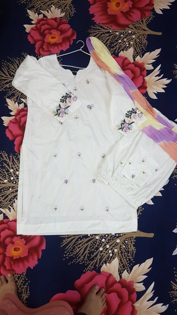 Hand Embroidered Suit  - snow white, medium