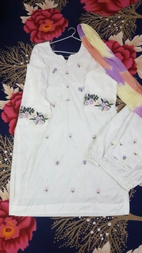 Hand Embroidered Suit  - snow white, medium