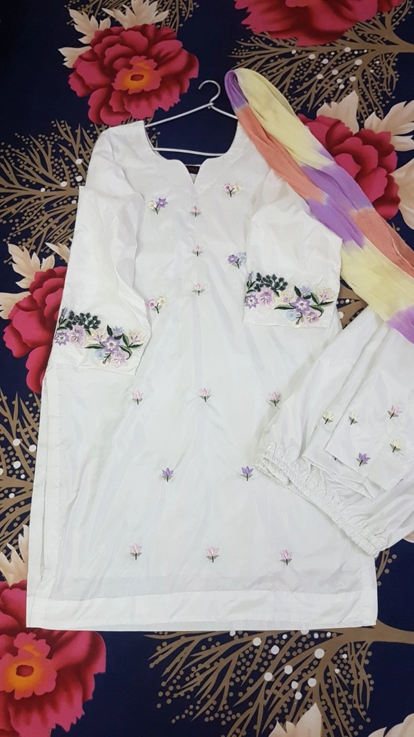 Hand Embroidered Suit  - snow white, medium