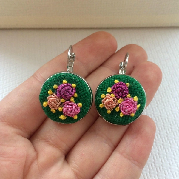 Red Petals Hand Embroidered Earring Set 
