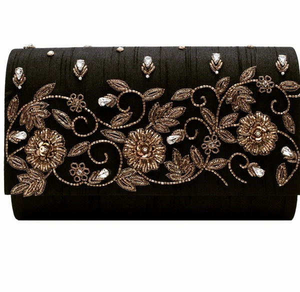 Red Petals Clutch Purse - black