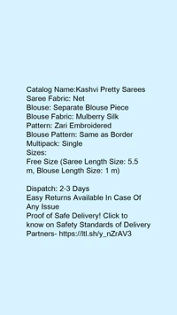 Saree Women - Wedding SareeSaree Fabric: NetBlouse: Running BlouseBlouse Fabric: Mulberry SilkPattern: Embroidered,  SareeSaree Fabric: NetBlouse: 5.5 saree