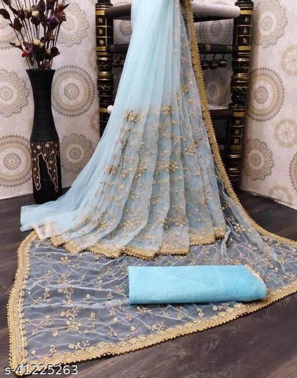 Saree Women - Wedding SareeSaree Fabric: NetBlouse: Running BlouseBlouse Fabric: Mulberry SilkPattern: Embroidered,  SareeSaree Fabric: NetBlouse: 5.5 saree