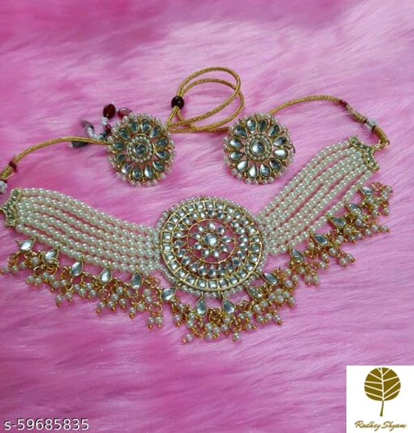 e: Necklace and Earrings Fashion Latest Choker Design Traditional Stylish Fancy Pearl Necklace Jewellery Set  - Jewellery Set SetBase Metal: AlloyPlating: Gold PlatedStone Type: KundanSizing: AdjustableType: Neck