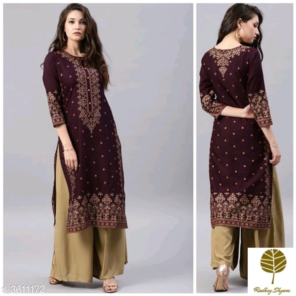 Catalog Name:*Women Rayon A-line Printed Long Kurti With Palazzos*Kurta Fabric: RayonBottomwear Fabric: RayonSleeve Length: Three-Quarter SleevesSet Type: Kurta With BottomwearBottom Type: PalazzosPattern: PrintedMultipack - Catalog Name:*Women Rayon A-line Printed Long Kurti With Palazzos*Kurta Fabric: RayonBottomwear Fabr, S . M. XL .Xx