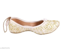 Self Embroidered Jutti - White/Golden Thread  - 7