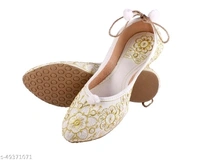 Self Embroidered Jutti - White/Golden Thread  - 7