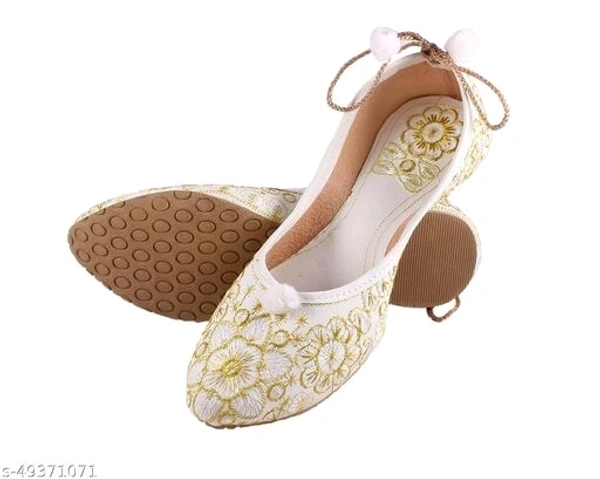 Self Embroidered Jutti - White/Golden Thread  - 7