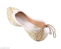 Self Embroidered Jutti - White/Golden Thread  - 8