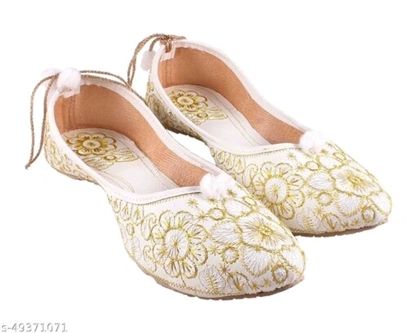 Self Embroidered Jutti - White/Golden Thread  - 8