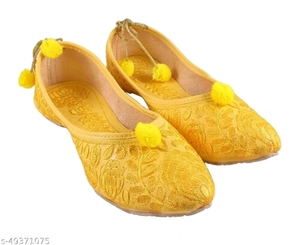 Self Embroidered Jutti - Yellow  - 6