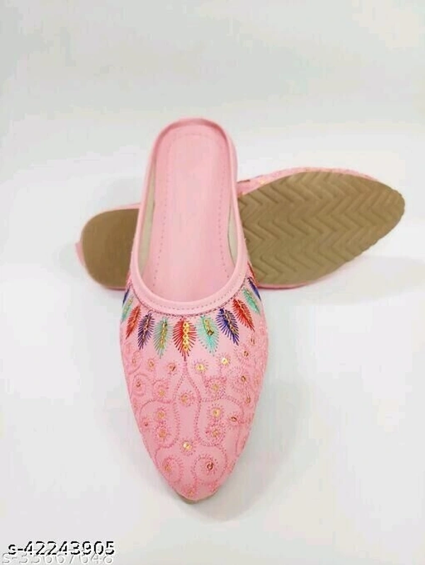 Embroidered Jutti Style Mules - Pink - 4