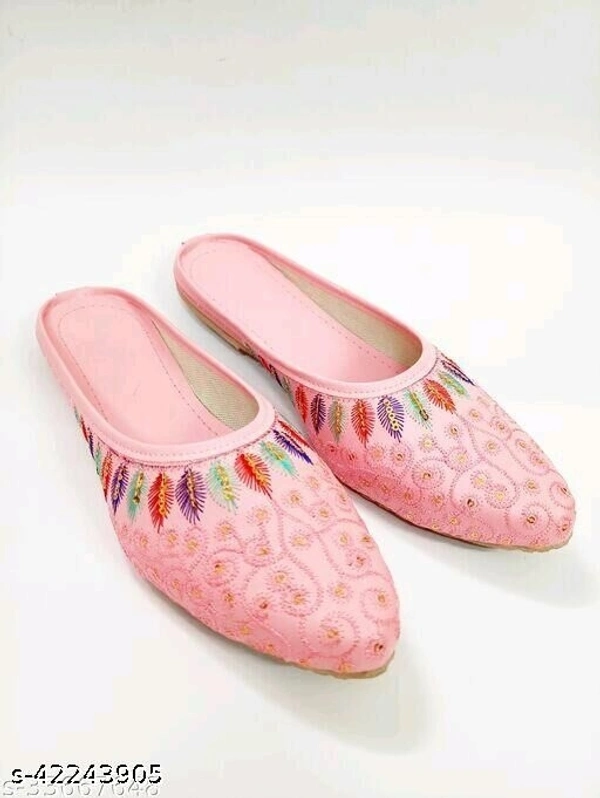 Embroidered Jutti Style Mules - Pink - 9