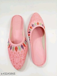 Embroidered Jutti Style Mules - Pink - 9