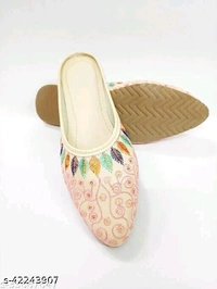 Embroidered Jutti Style Mules - Cream - 6