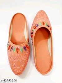 Embroidered Jutti Style Mules - Orange - 4