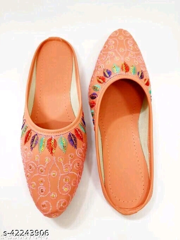 Embroidered Jutti Style Mules - Orange - 4