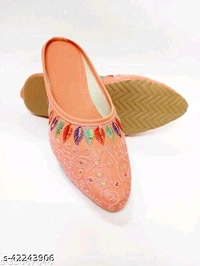 Embroidered Jutti Style Mules - Orange - 4