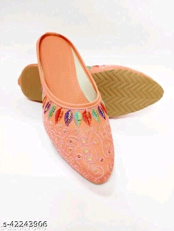 Embroidered Jutti Style Mules - Orange - 4
