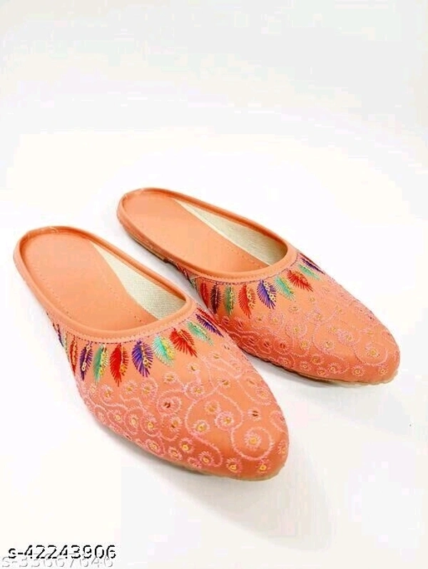 Embroidered Jutti Style Mules - Orange - 6