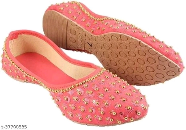 Embroidered Juttis - Peach - 5
