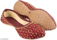 Embroidered Juttis - Maroon - 8
