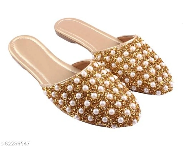 Pearl Embellished Flats - Golden - 4