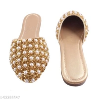 Pearl Embellished Flats - Golden - 5