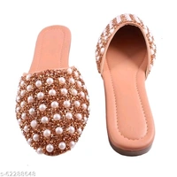 Pearl Embellished Flats - Rose Gold - 7