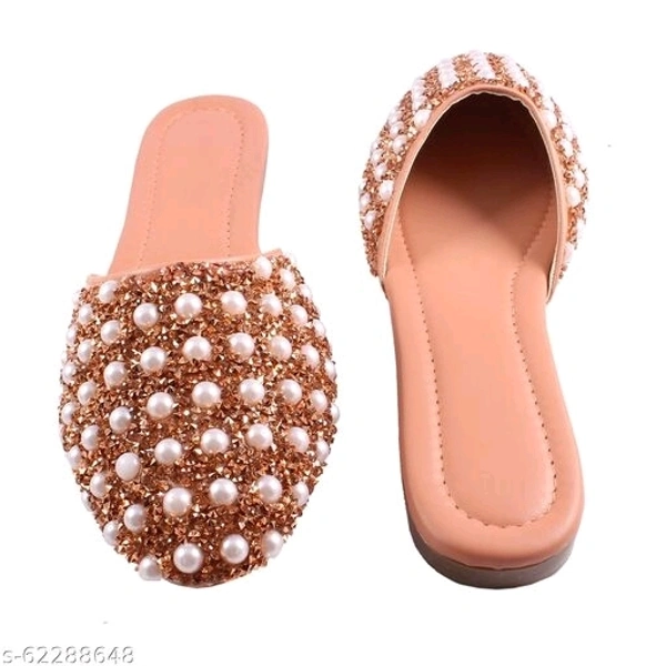 Pearl Embellished Flats - Rose Gold - 7