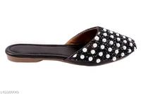 Pearl Embellished Flats - Black - 4