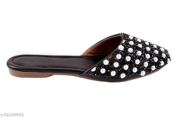 Pearl Embellished Flats - Black - 4
