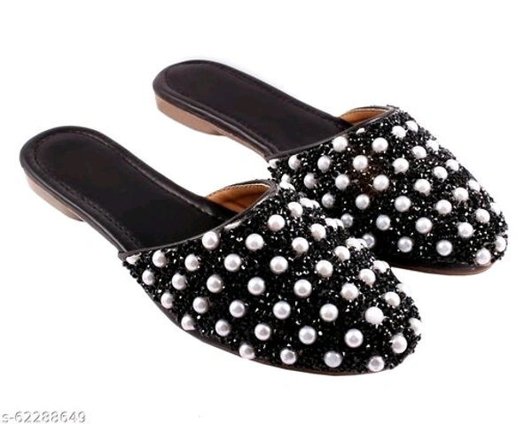Pearl Embellished Flats - Black - 4