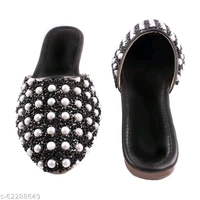 Pearl Embellished Flats - Black - 4