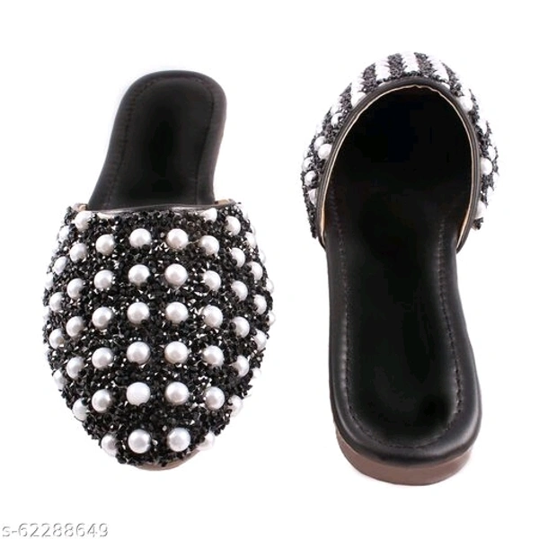 Pearl Embellished Flats - Black - 4
