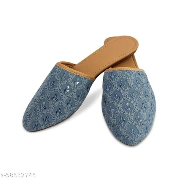 Embroidered Flats - Bluish  - 8
