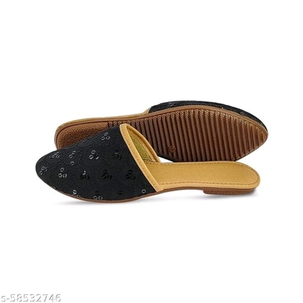 Embroidered Flats - Black  - 5