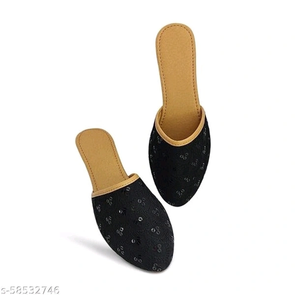 Embroidered Flats - Black  - 8