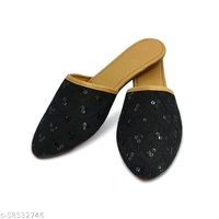 Embroidered Flats - Black  - 8