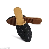 Embroidered Flats - Black  - 8