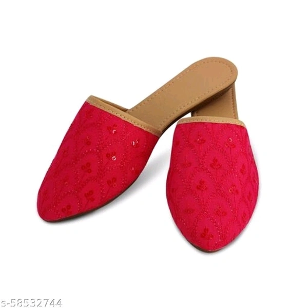 Embroidered Flats - Red - 9