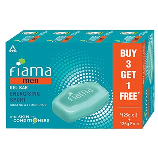 Fiama Men Gel Bar, Energising Sport, Ginseng & Lemongrass- With Skin Conditioners - 125g(Buy 3 Get 1 Free)