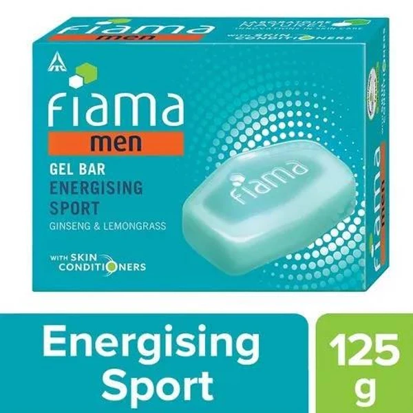 Fiama Men Gel Bar, Energising Sport, Ginseng & Lemongrass- With Skin Conditioners - 3×125g - (Multipack)