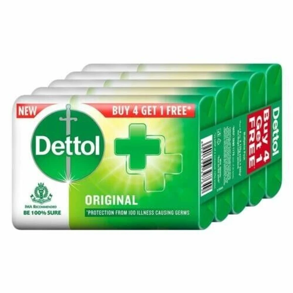 Dettol Original , Protection From 99.9% illness Causing Germs   - 125g ( Buy 4 Get 1 Free)