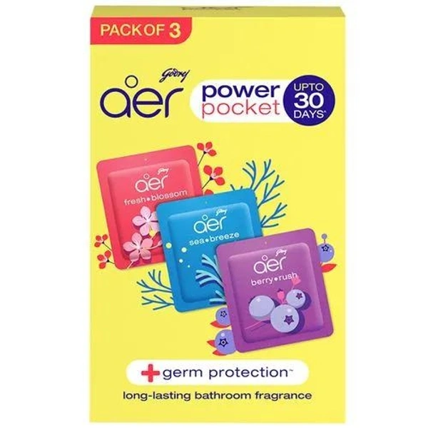 Godrej Aer Bathroom Air Fragrance - Power Pocket, Long Lasting Bathroom Fragrance - 10g (Pack Of 5)