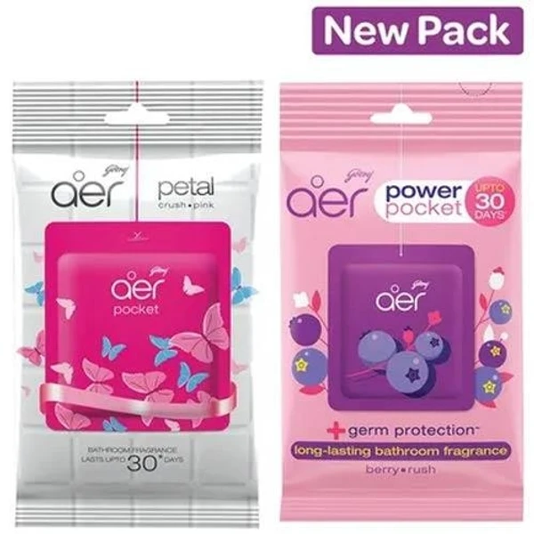 Godrej Aer Bathroom Air Fragrance - Berry Rush, Power Pocket,  Long Lasting Bathroom Fragrance - 10g