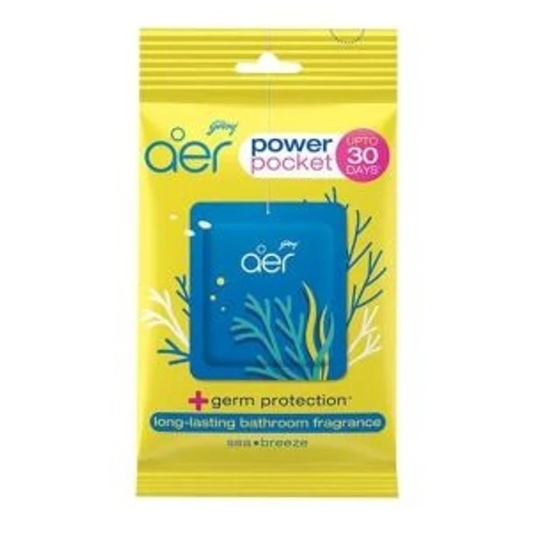 Godrej Aer Bathroom Air Fragrance - Sea Breeze, Power Pocket,  Long Lasting Bathroom Fragrance - 10g