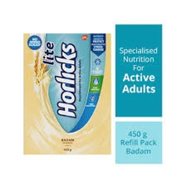 Horlicks Lite- Health & Nutrition Drink, Badam Flavour, Nourishment For Active Adults - 450g
